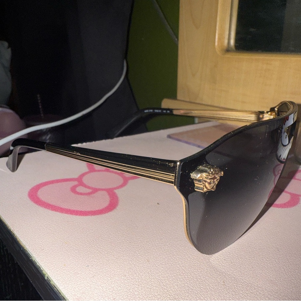 Versace Black and Gold Aviator Sunglasses with Medusa Emblem
